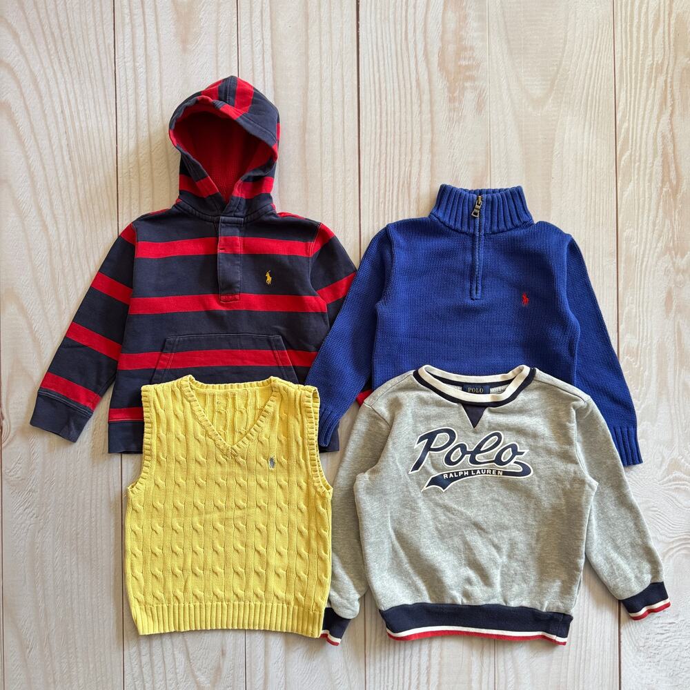 Lot of 4 Polo Ralph Lauren Boys 4/4T Long Sleeve Hoodie 1/4 Zip Sweater Vest